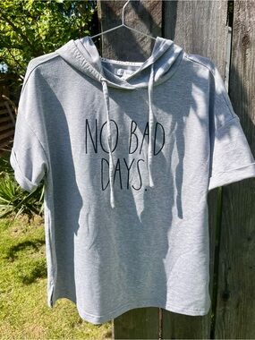Rae Dunn "NO BAD DAYS" Gray Short Sleeve Hoodie Women's Size L